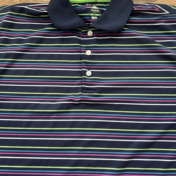 Bolle Golf Shirt Stripe Short Sleeve Button Up Collared - Picture 2 of 7
